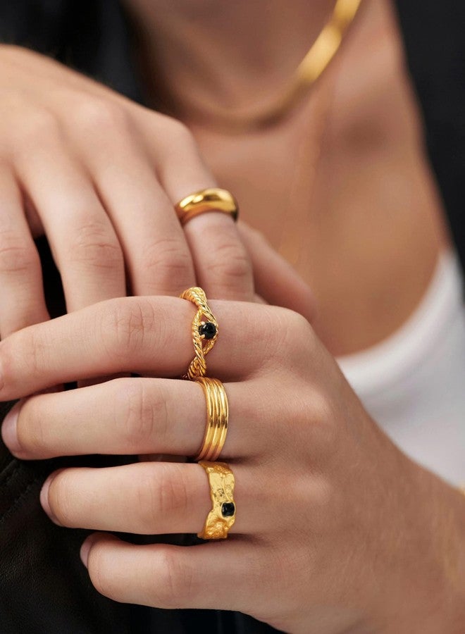 SOFYBJA 18K Gold Chunky Knuckle Rings Stacking Midi Thumb Finger Rings Black Obsidian Signet Rings Vintage Dome Jewelry for Women - Image 2